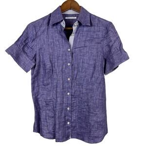 Hadleigh's Linen Blouse Button Up Top Purple Boutique Brand Italy - 46